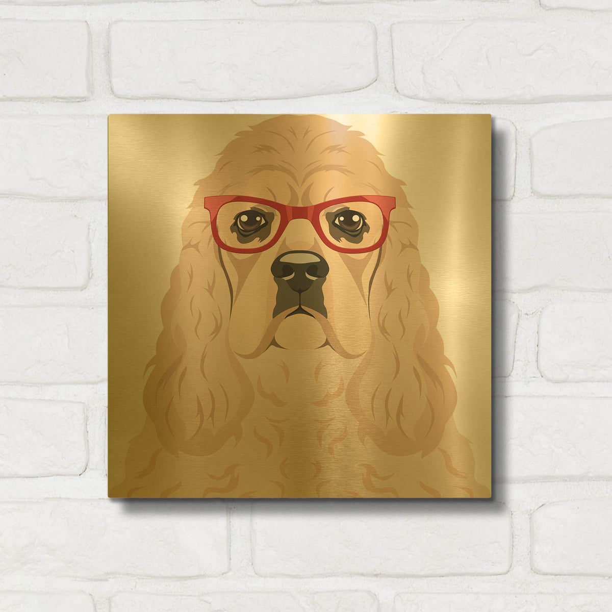 'American Cocker Spaniel Wearing Hipster Glasses' By Furbaby Affiliates Gold Metal Wall Art