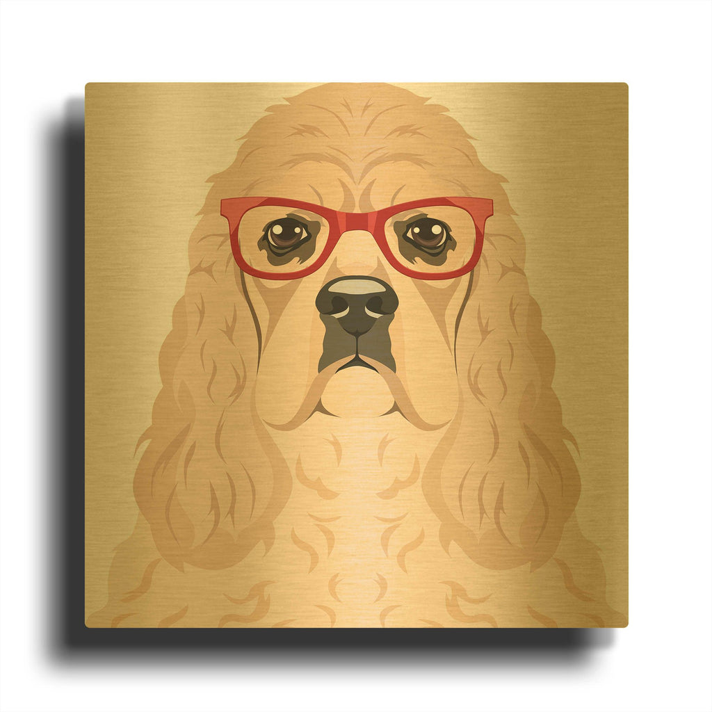 'American Cocker Spaniel Wearing Hipster Glasses' By Furbaby Affiliates Gold Metal Wall Art