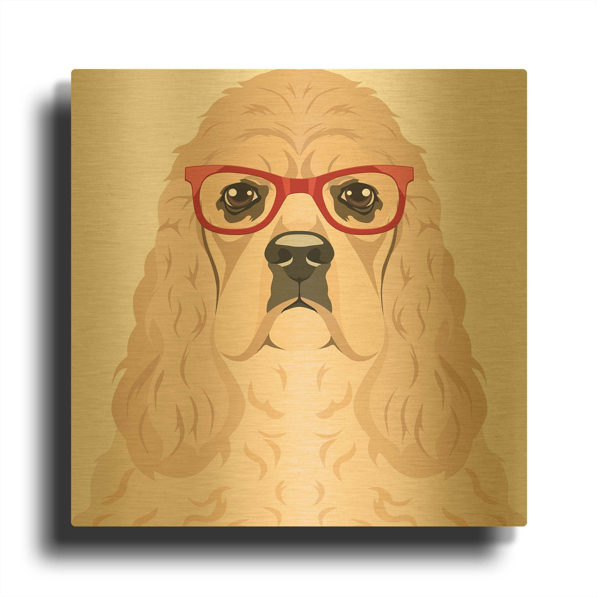 'American Cocker Spaniel Wearing Hipster Glasses' By Furbaby Affiliates Gold Metal Wall Art