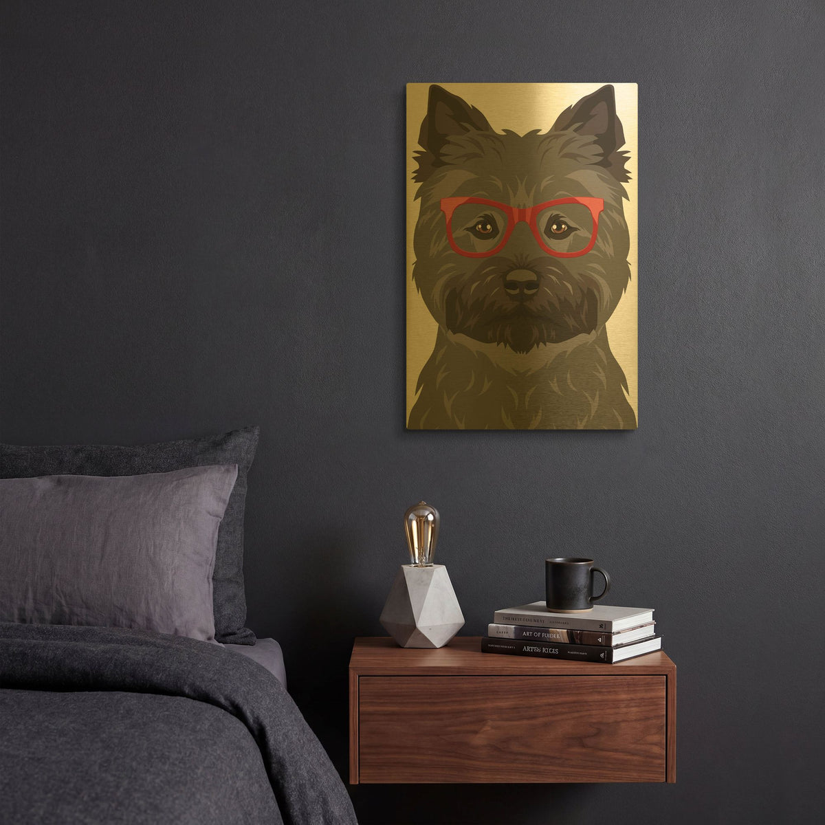 'Cairn Terrier Wearing Hipster Glasses 2' By Furbaby Affiliates Gold Metal Wall Art