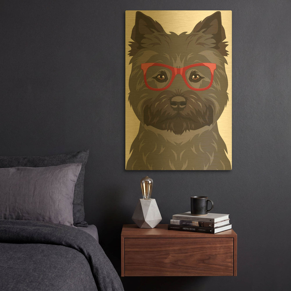 'Cairn Terrier Wearing Hipster Glasses 2' By Furbaby Affiliates Gold Metal Wall Art