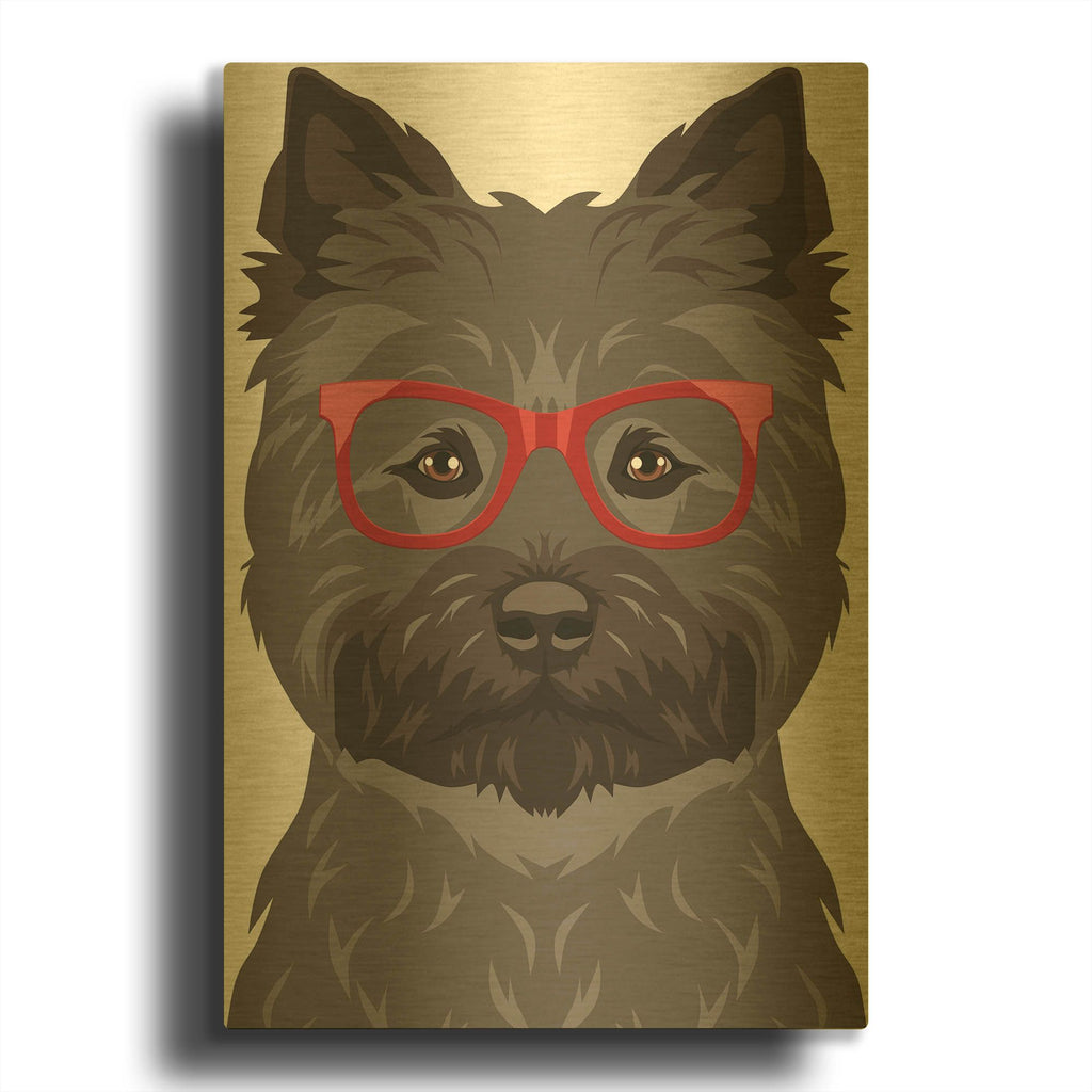 'Cairn Terrier Wearing Hipster Glasses 2' By Furbaby Affiliates Gold Metal Wall Art