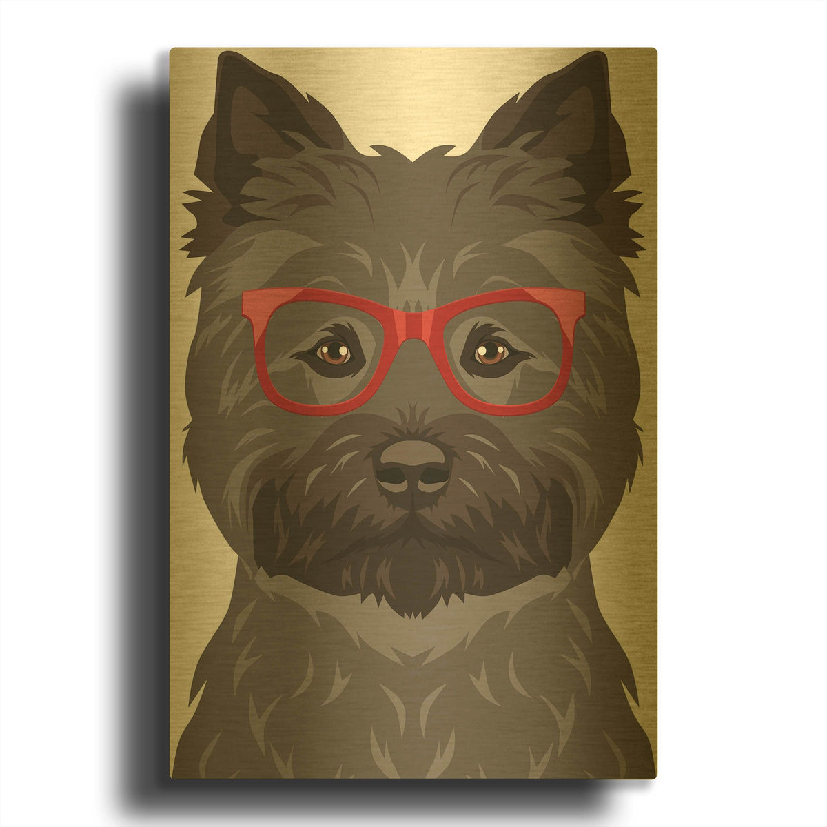'Cairn Terrier Wearing Hipster Glasses 2' By Furbaby Affiliates Gold Metal Wall Art