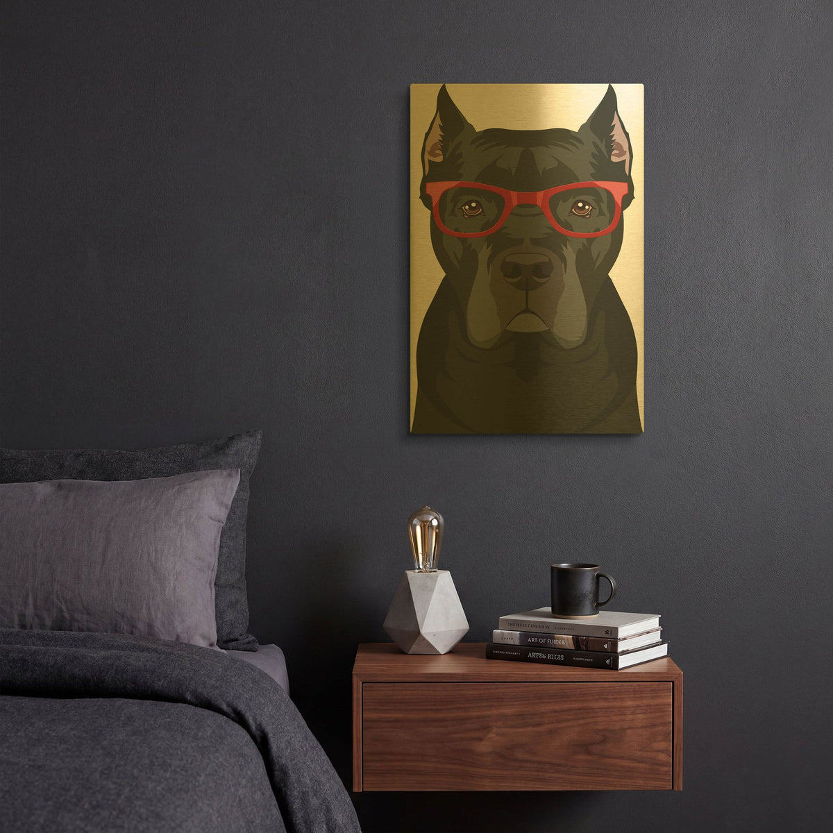 'Cane Corso Wearing Hipster Glasses' By Furbaby Affiliates Gold Metal Wall Art