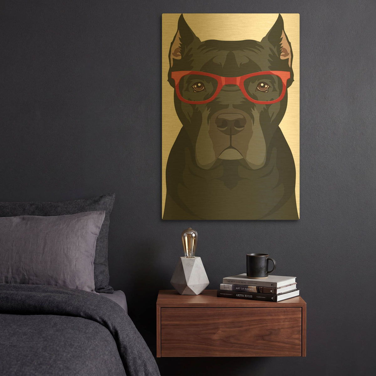 'Cane Corso Wearing Hipster Glasses' By Furbaby Affiliates Gold Metal Wall Art