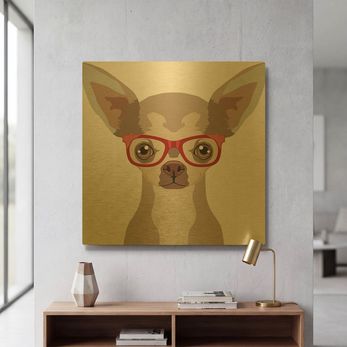 'Chihuahua Wearing Hipster Glasses 2' By Furbaby Affiliates Gold Metal Wall Art