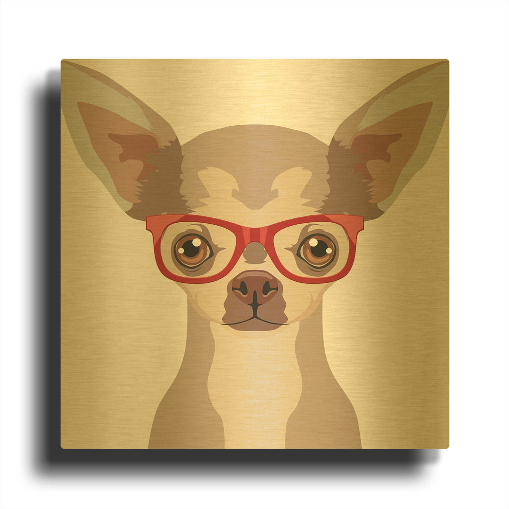 'Chihuahua Wearing Hipster Glasses 2' By Furbaby Affiliates Gold Metal Wall Art