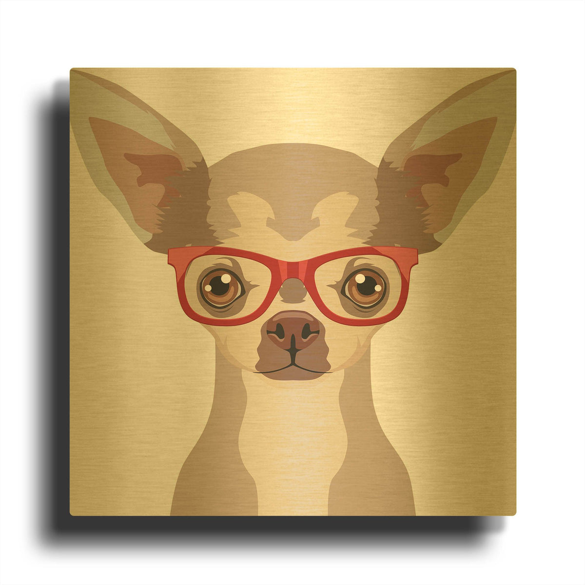 'Chihuahua Wearing Hipster Glasses 2' By Furbaby Affiliates Gold Metal Wall Art