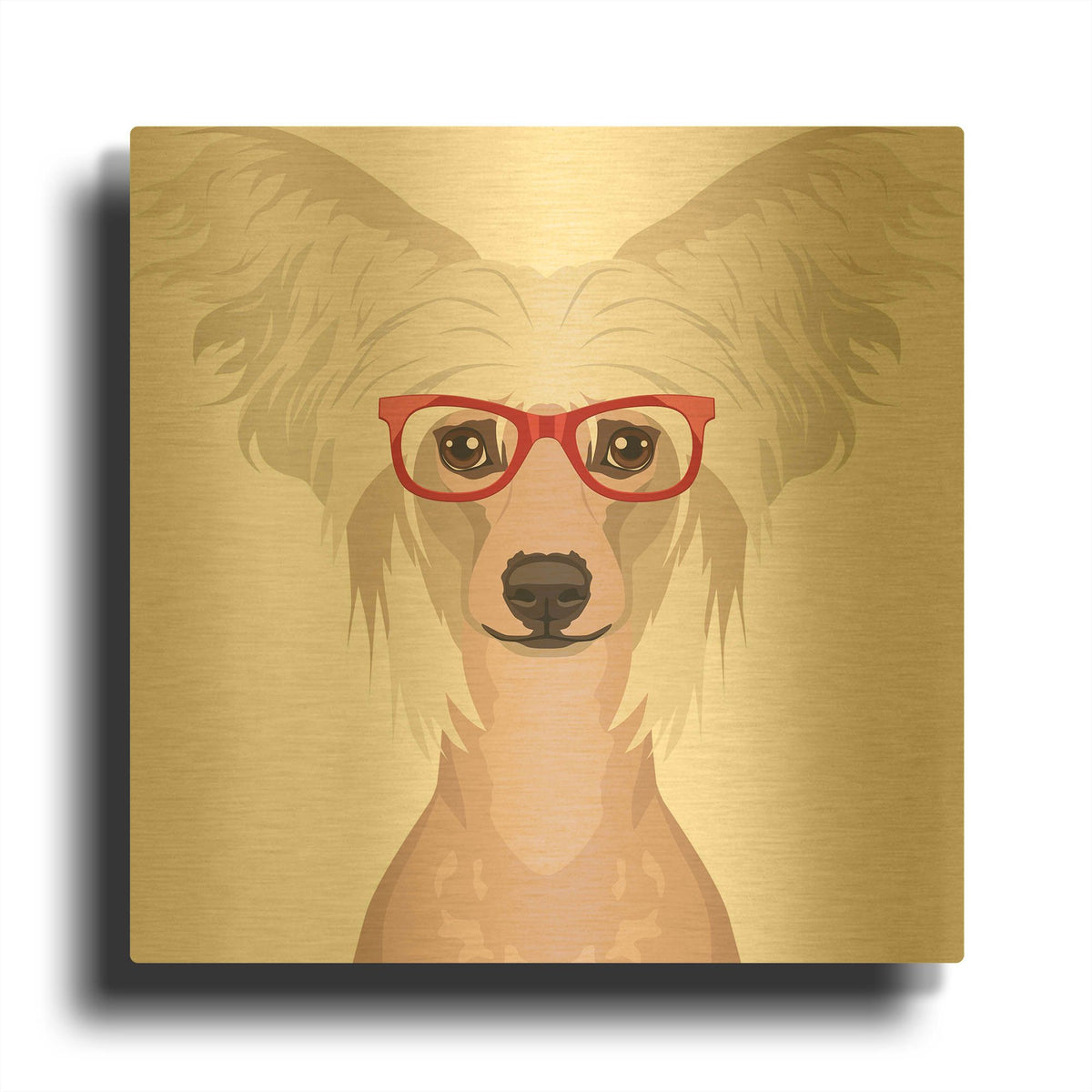'Chinese Crested Wearing Hipster Glasses' By Furbaby Affiliates Gold Metal Wall Art