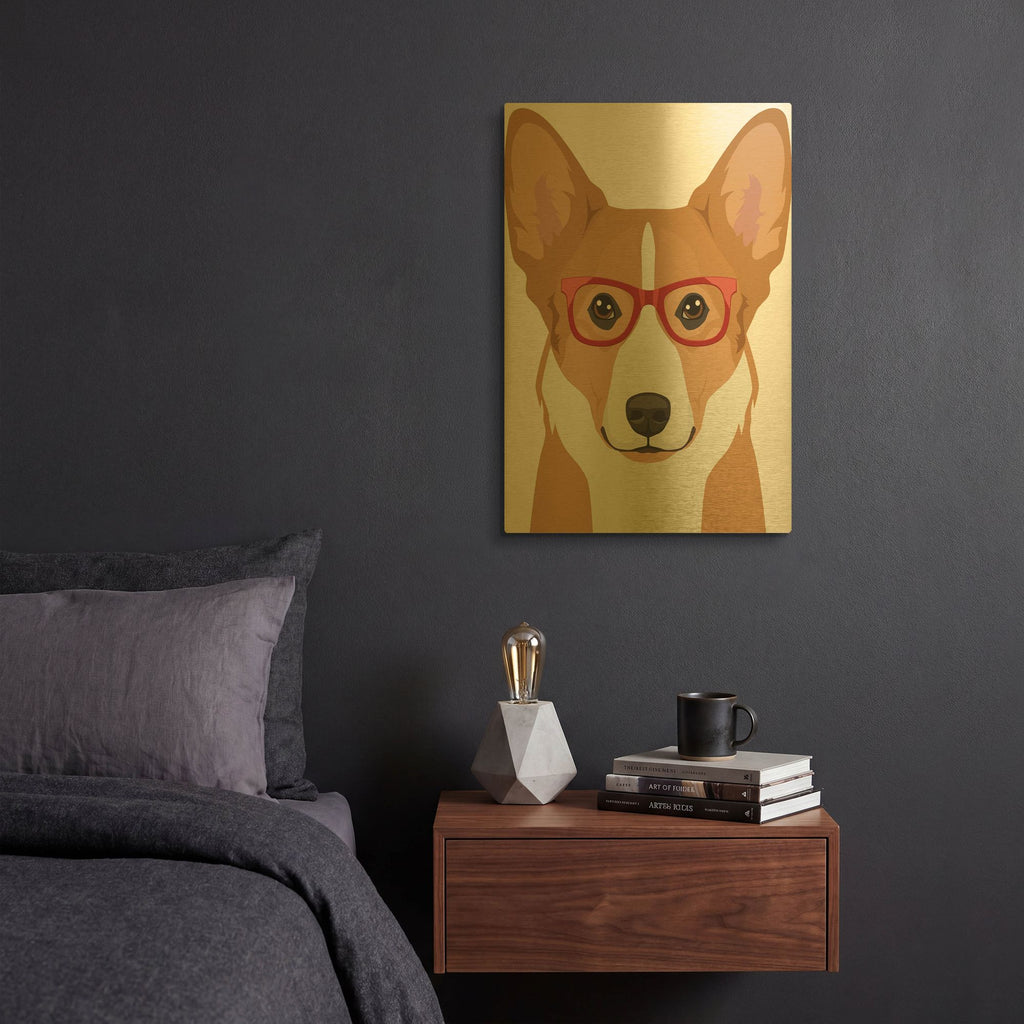 'Corgi Wearing Hipster Glasses' By Furbaby Affiliates Gold Metal Wall Art