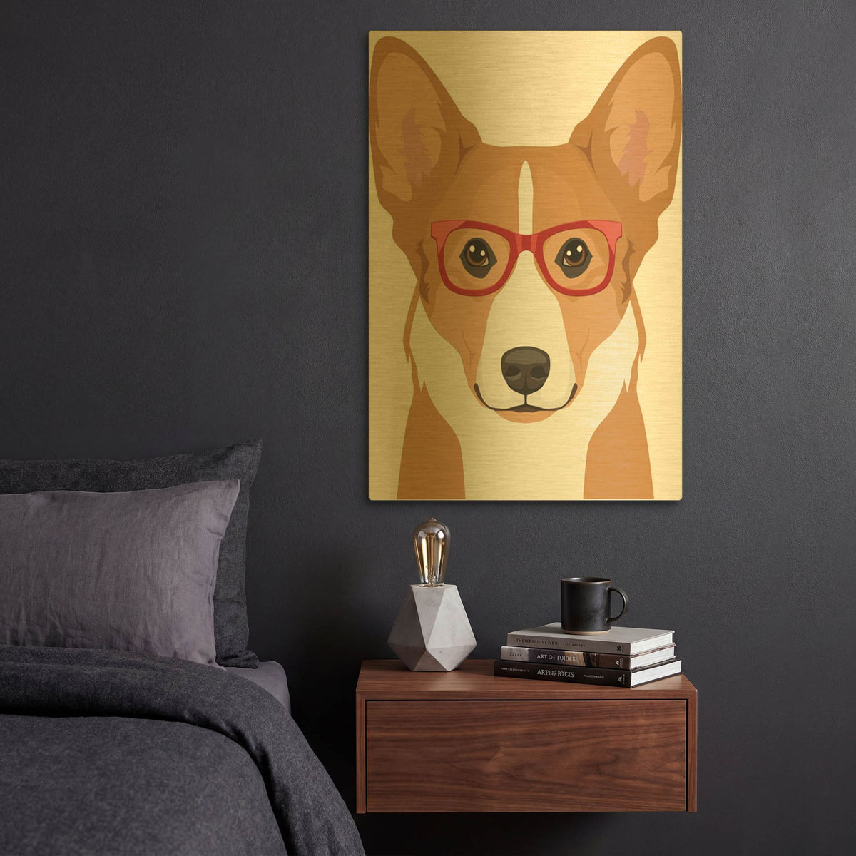'Corgi Wearing Hipster Glasses' By Furbaby Affiliates Gold Metal Wall Art