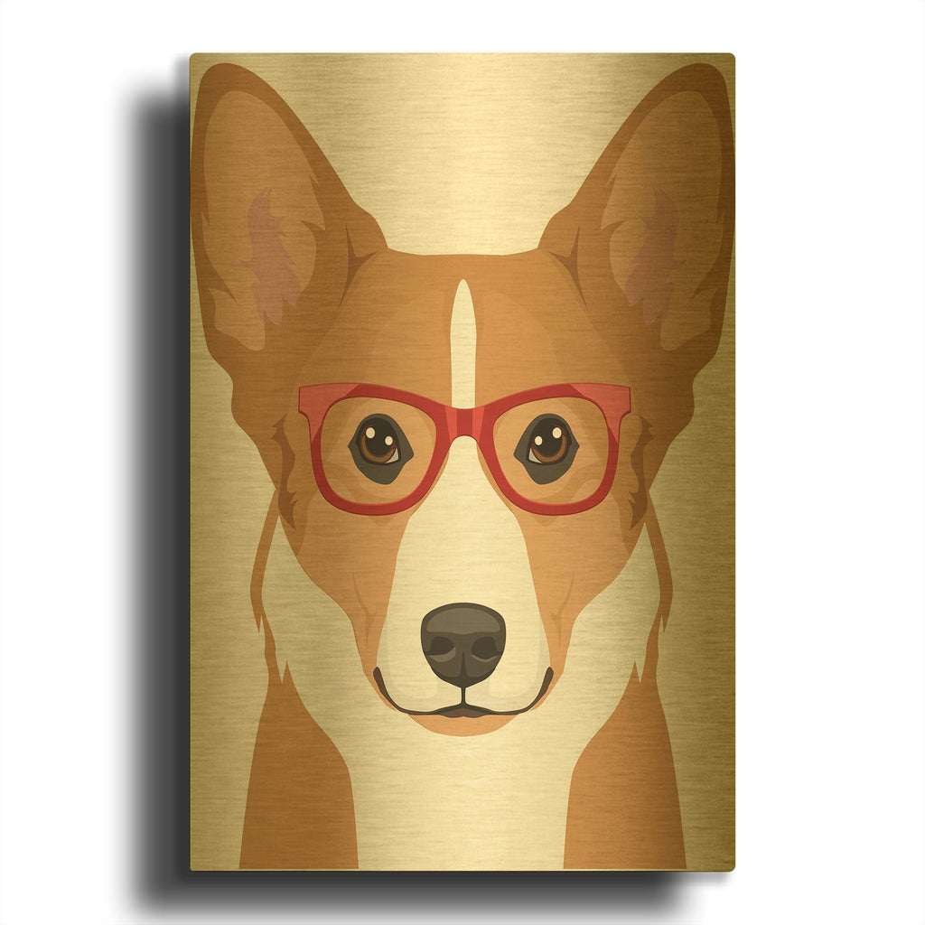 'Corgi Wearing Hipster Glasses' By Furbaby Affiliates Gold Metal Wall Art
