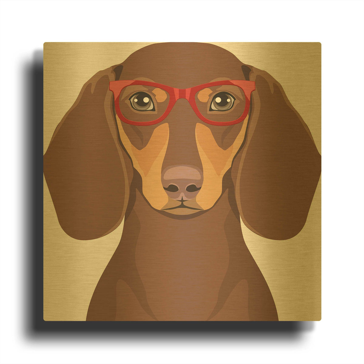 'Dachshund Wearing Hipster Glasses 2' By Furbaby Affiliates Gold Metal Wall Art