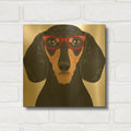 'Dachshund Wearing Hipster Glasses 3' By Furbaby Affiliates Gold Metal Wall Art