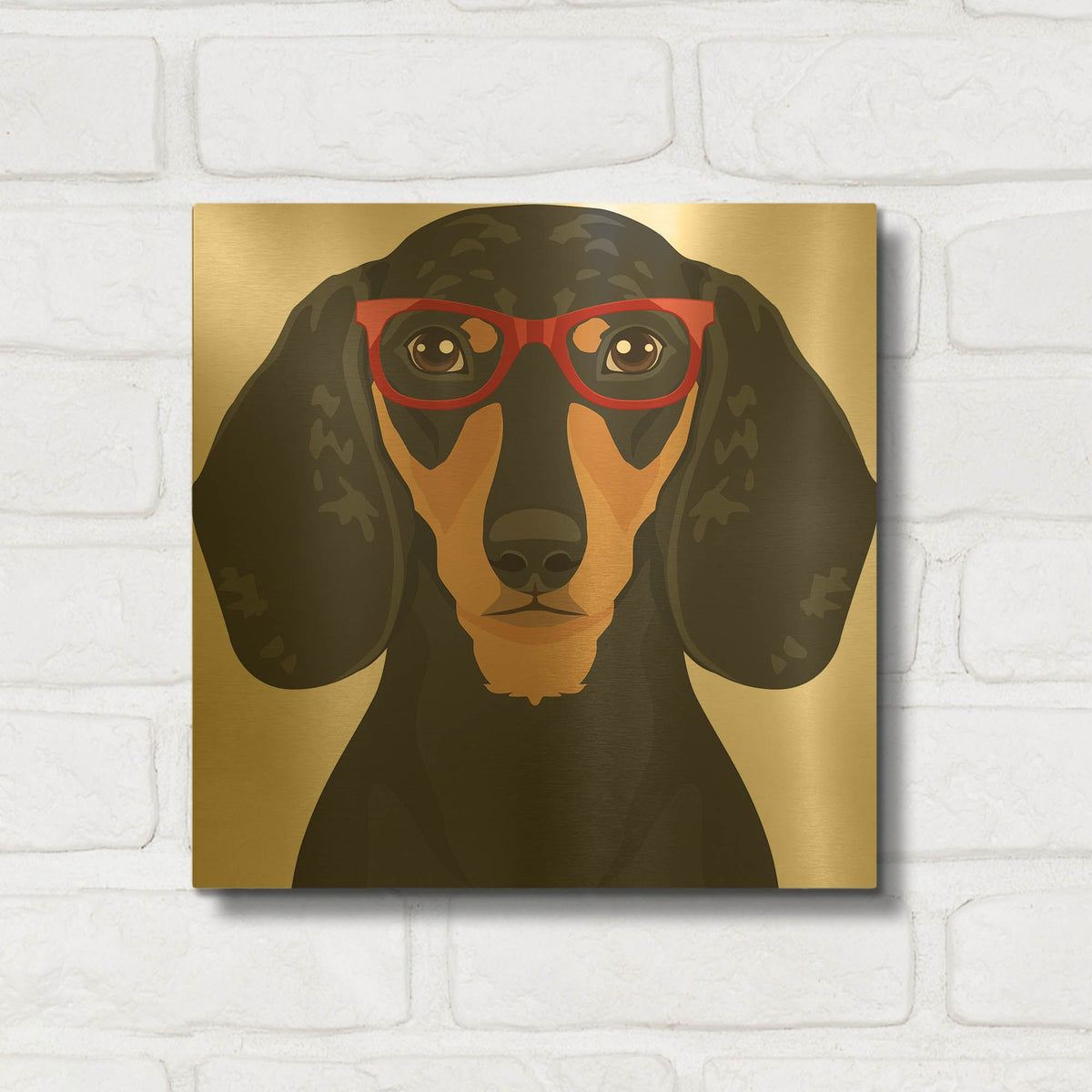 'Dachshund Wearing Hipster Glasses 3' By Furbaby Affiliates Gold Metal Wall Art