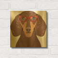 'Dachshund Wearing Hipster Glasses 4' By Furbaby Affiliates Gold Metal Wall Art