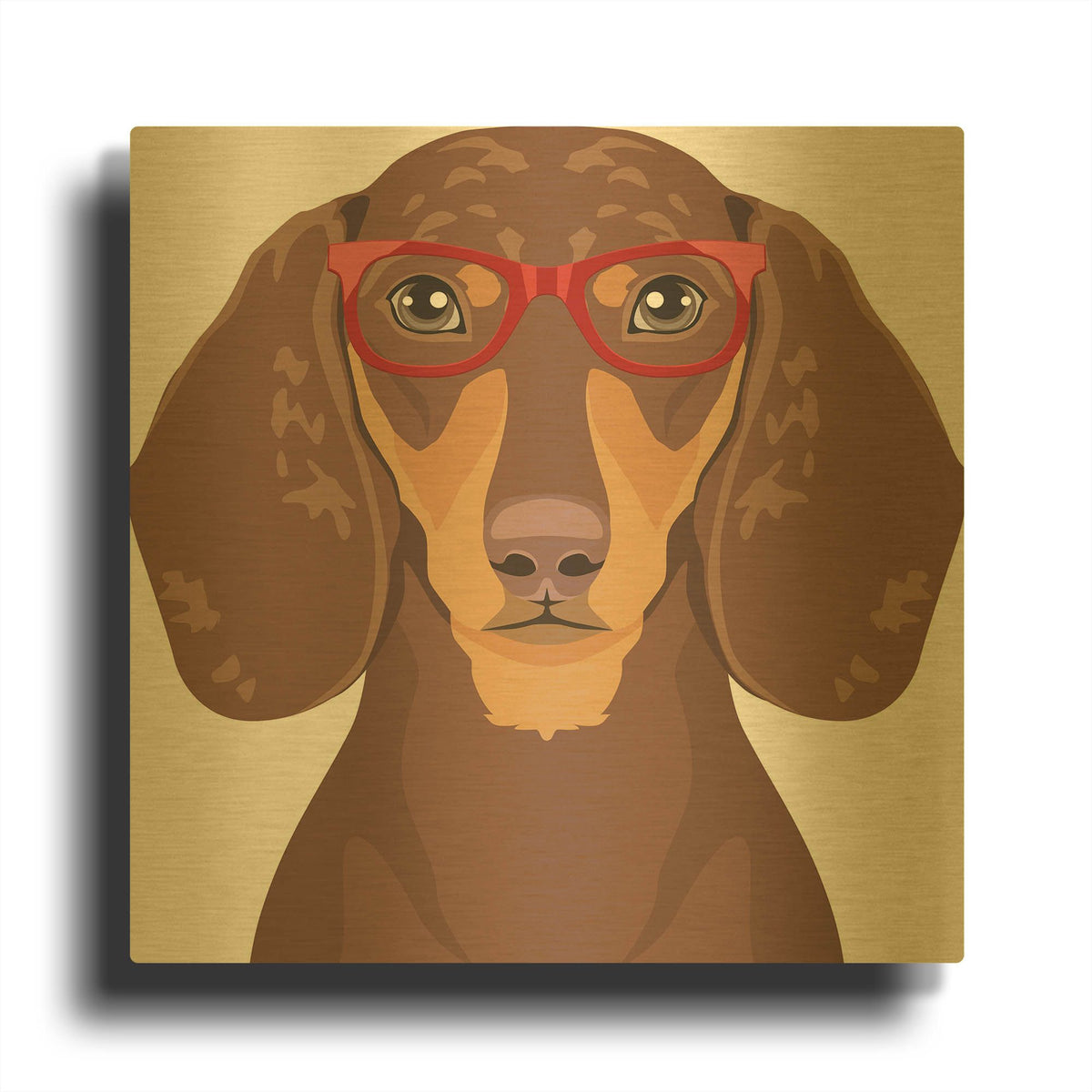 'Dachshund Wearing Hipster Glasses 4' By Furbaby Affiliates Gold Metal Wall Art