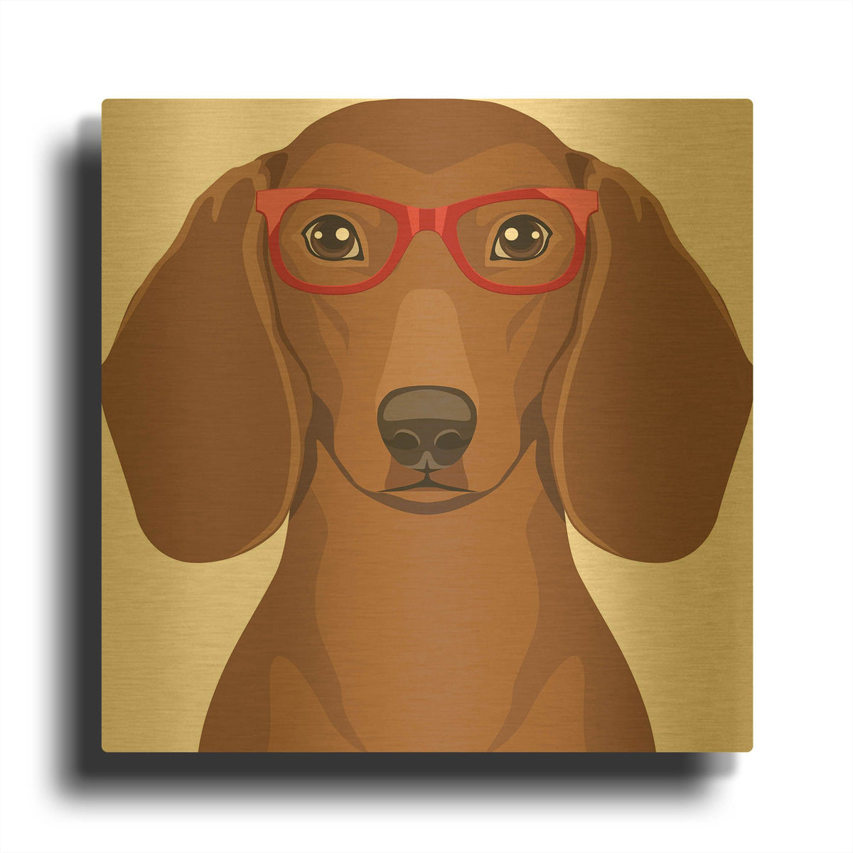 'Dachshund Wearing Hipster Glasses' By Furbaby Affiliates Gold Metal Wall Art