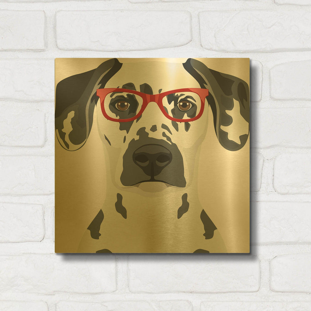 'Dalmatian Wearing Hipster Glasses' By Furbaby Affiliates Gold Metal Wall Art