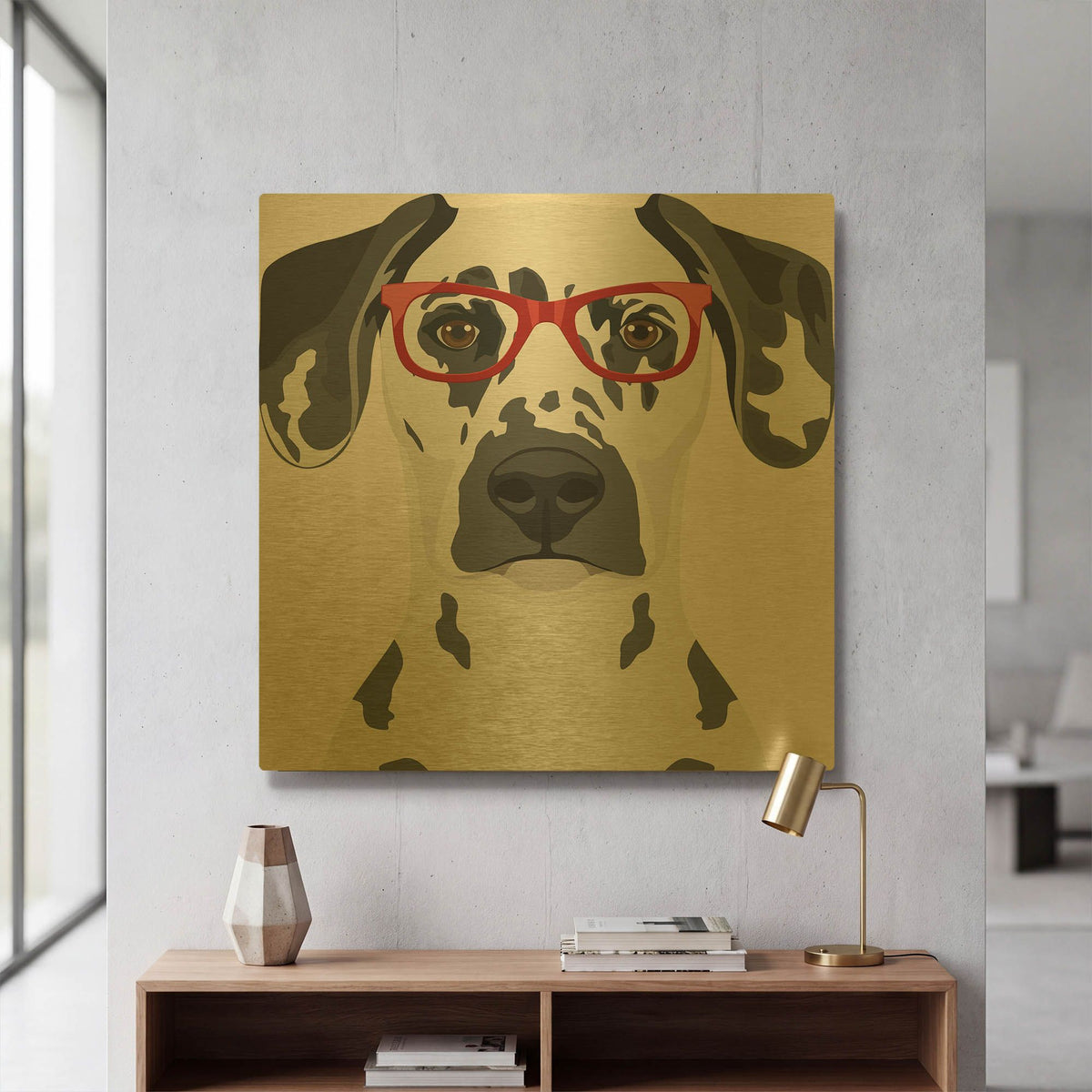 'Dalmatian Wearing Hipster Glasses' By Furbaby Affiliates Gold Metal Wall Art