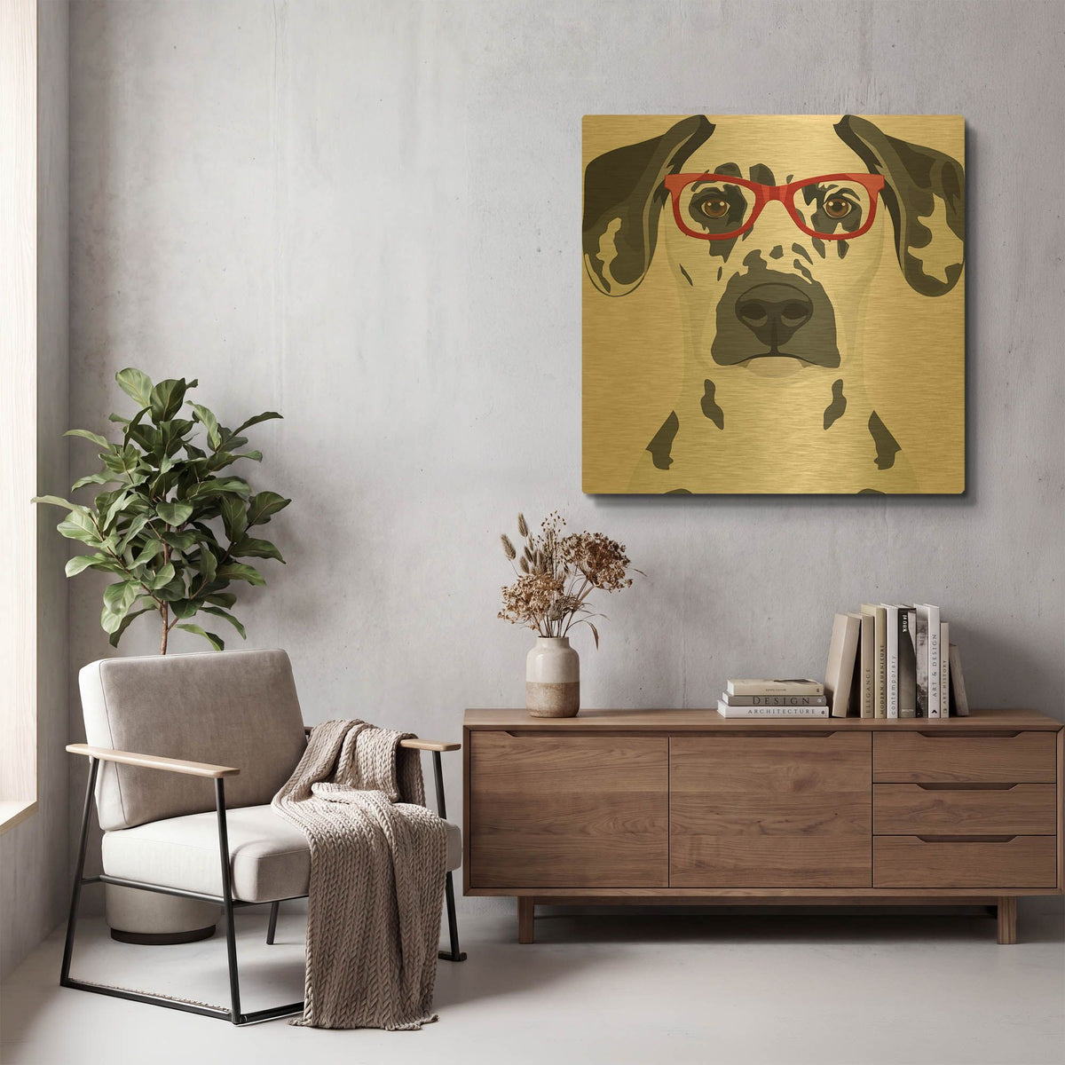'Dalmatian Wearing Hipster Glasses' By Furbaby Affiliates Gold Metal Wall Art