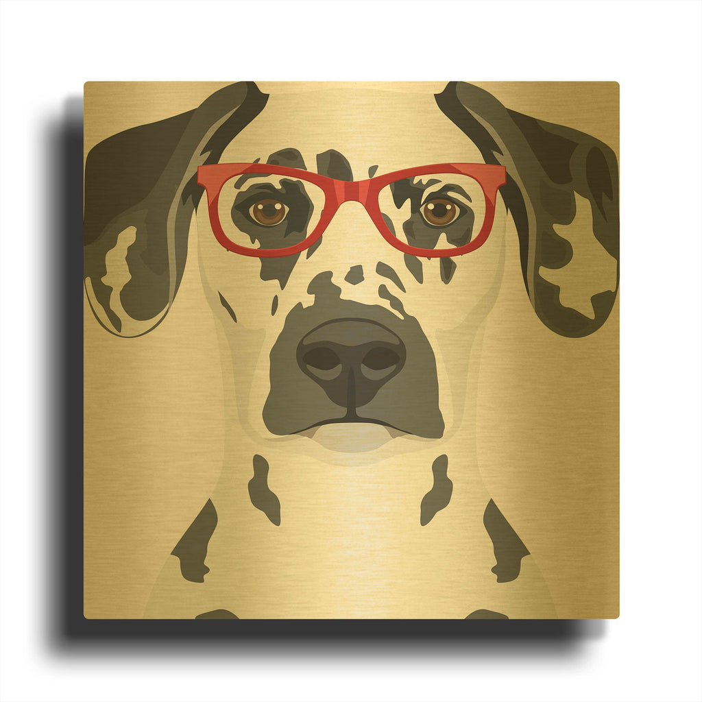 'Dalmatian Wearing Hipster Glasses' By Furbaby Affiliates Gold Metal Wall Art