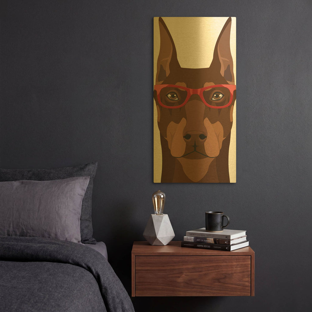 'Doberman Wearing Hipster Glasses 2' By Furbaby Affiliates Gold Metal Wall Art