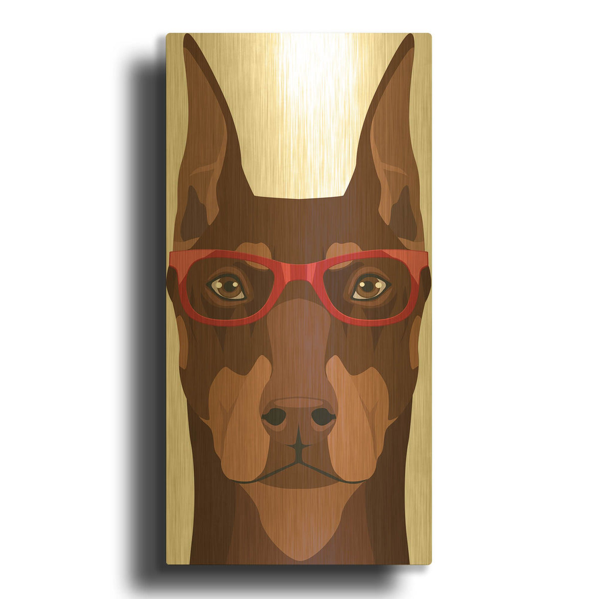 'Doberman Wearing Hipster Glasses 2' By Furbaby Affiliates Gold Metal Wall Art