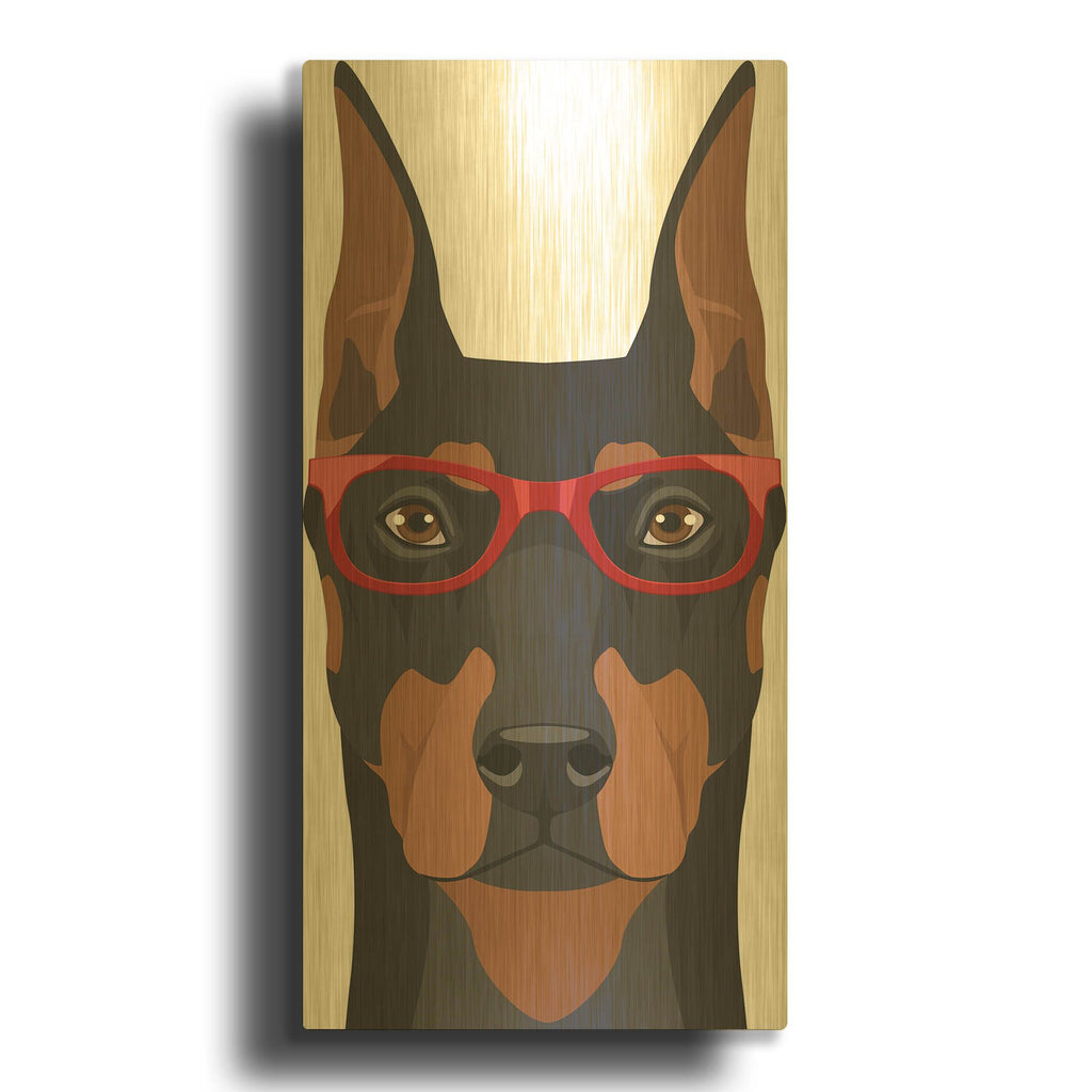 'Doberman Wearing Hipster Glasses' By Furbaby Affiliates Gold Metal Wall Art