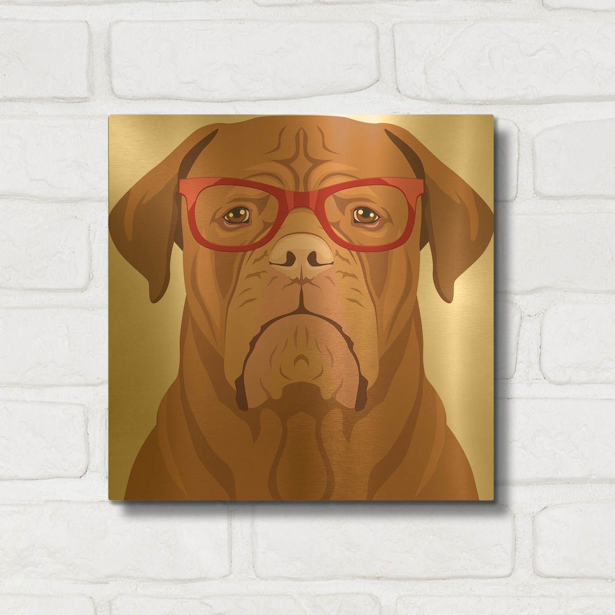 'Dogue De Bordeaux Wearing Hipster Glasses' By Furbaby Affiliates Gold Metal Wall Art
