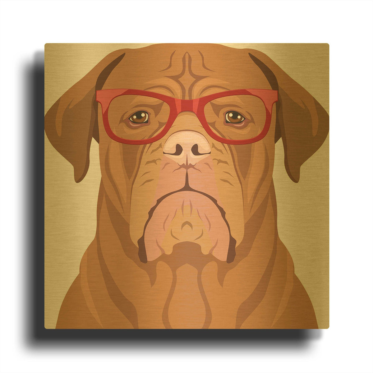 'Dogue De Bordeaux Wearing Hipster Glasses' By Furbaby Affiliates Gold Metal Wall Art
