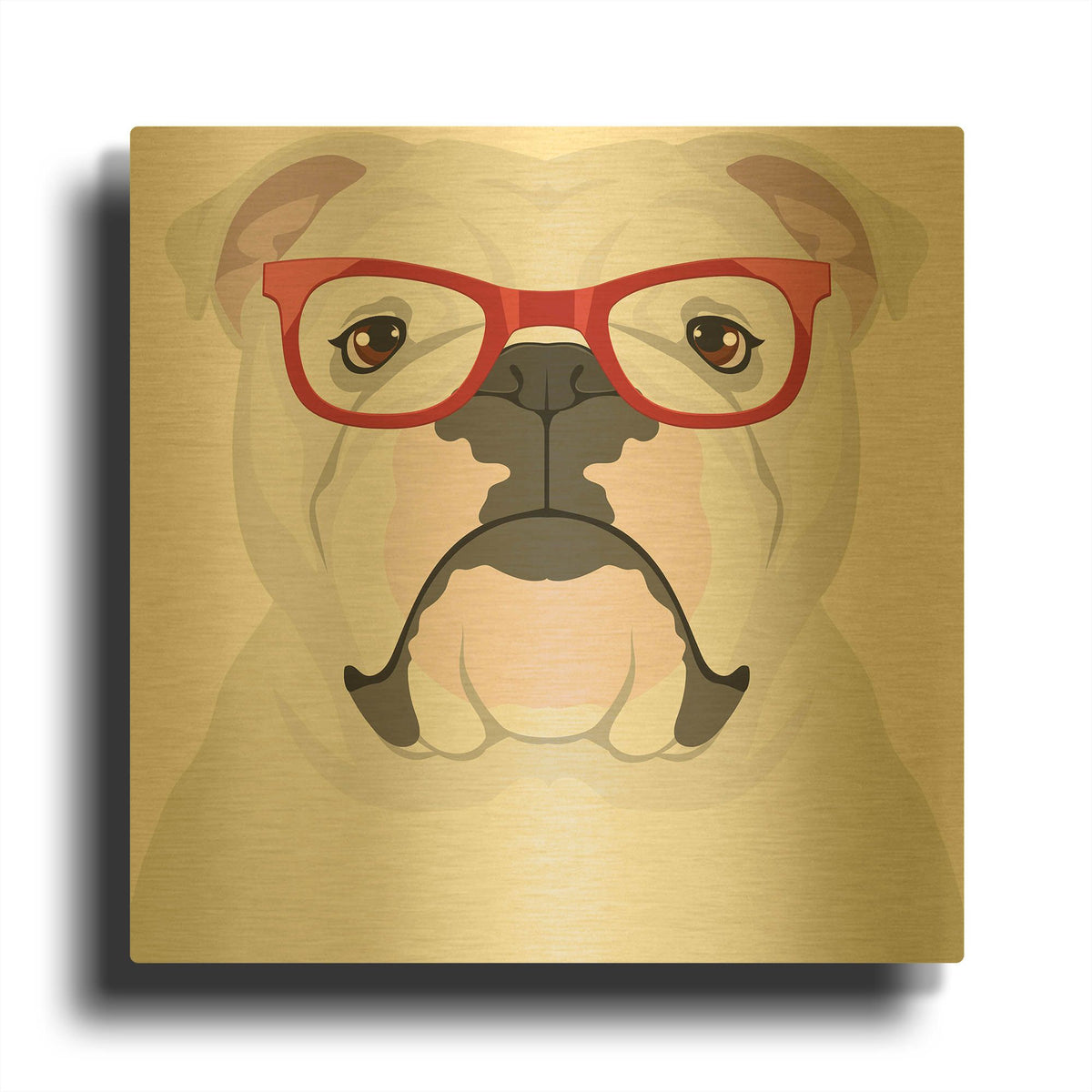 'English Bulldog Wearing Hipster Glasses' By Furbaby Affiliates Gold Metal Wall Art