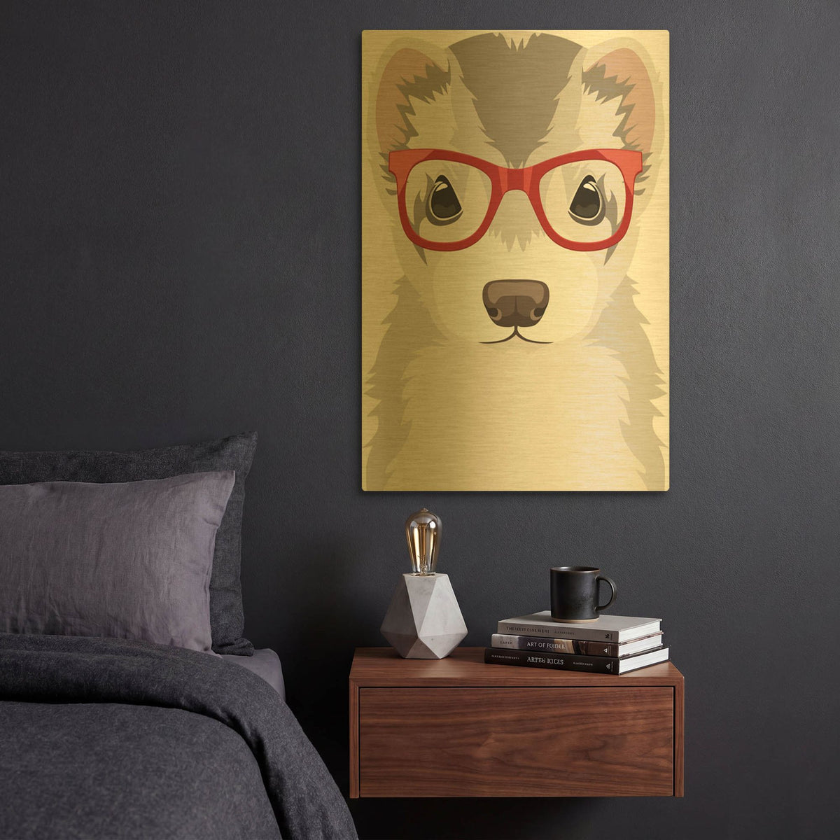 'Ferret Wearing Hipster Glasses 2' By Furbaby Affiliates Gold Metal Wall Art