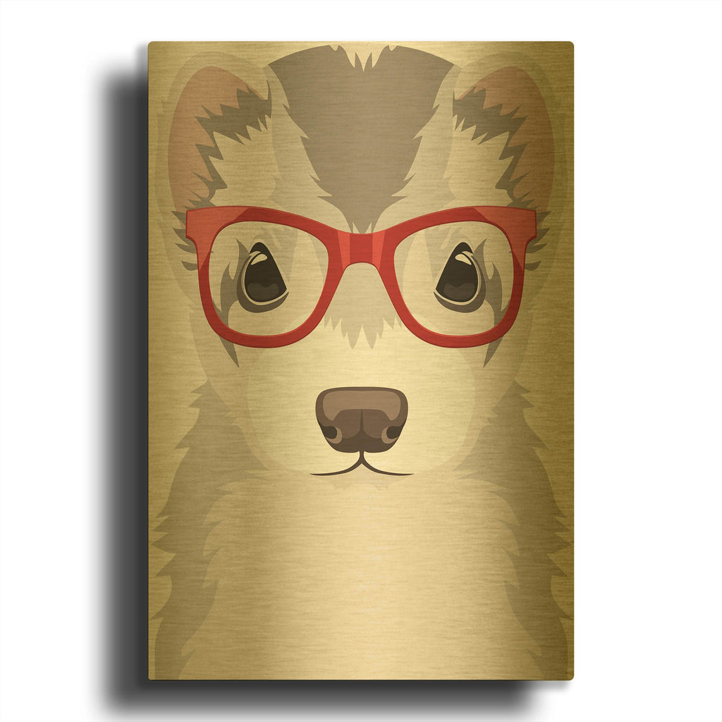 'Ferret Wearing Hipster Glasses 2' By Furbaby Affiliates Gold Metal Wall Art