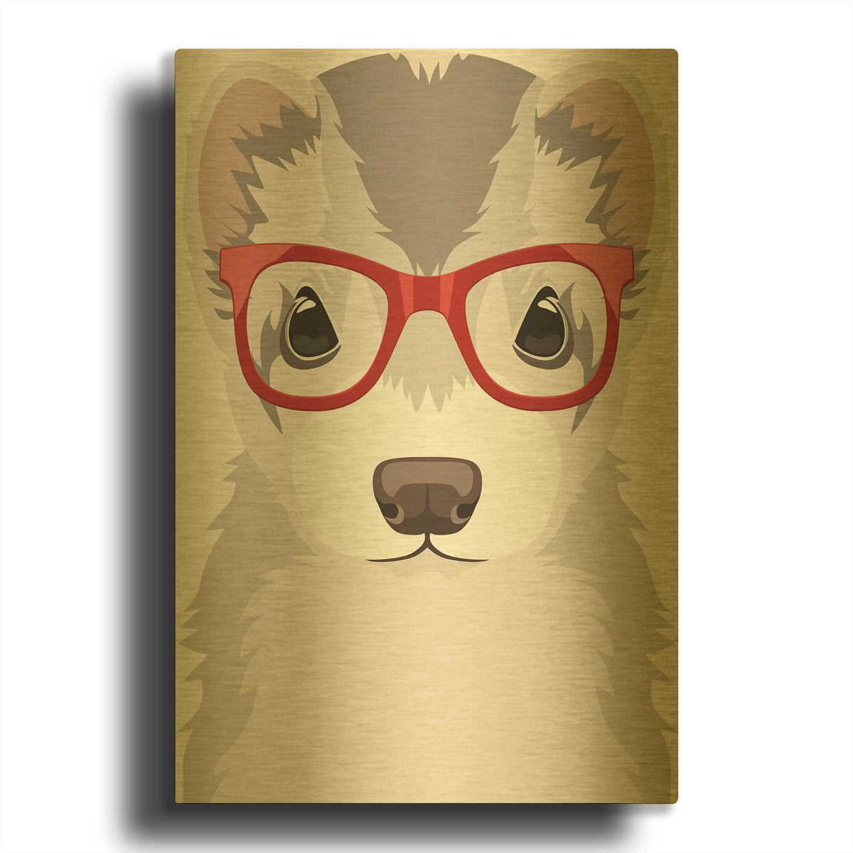 'Ferret Wearing Hipster Glasses 2' By Furbaby Affiliates Gold Metal Wall Art