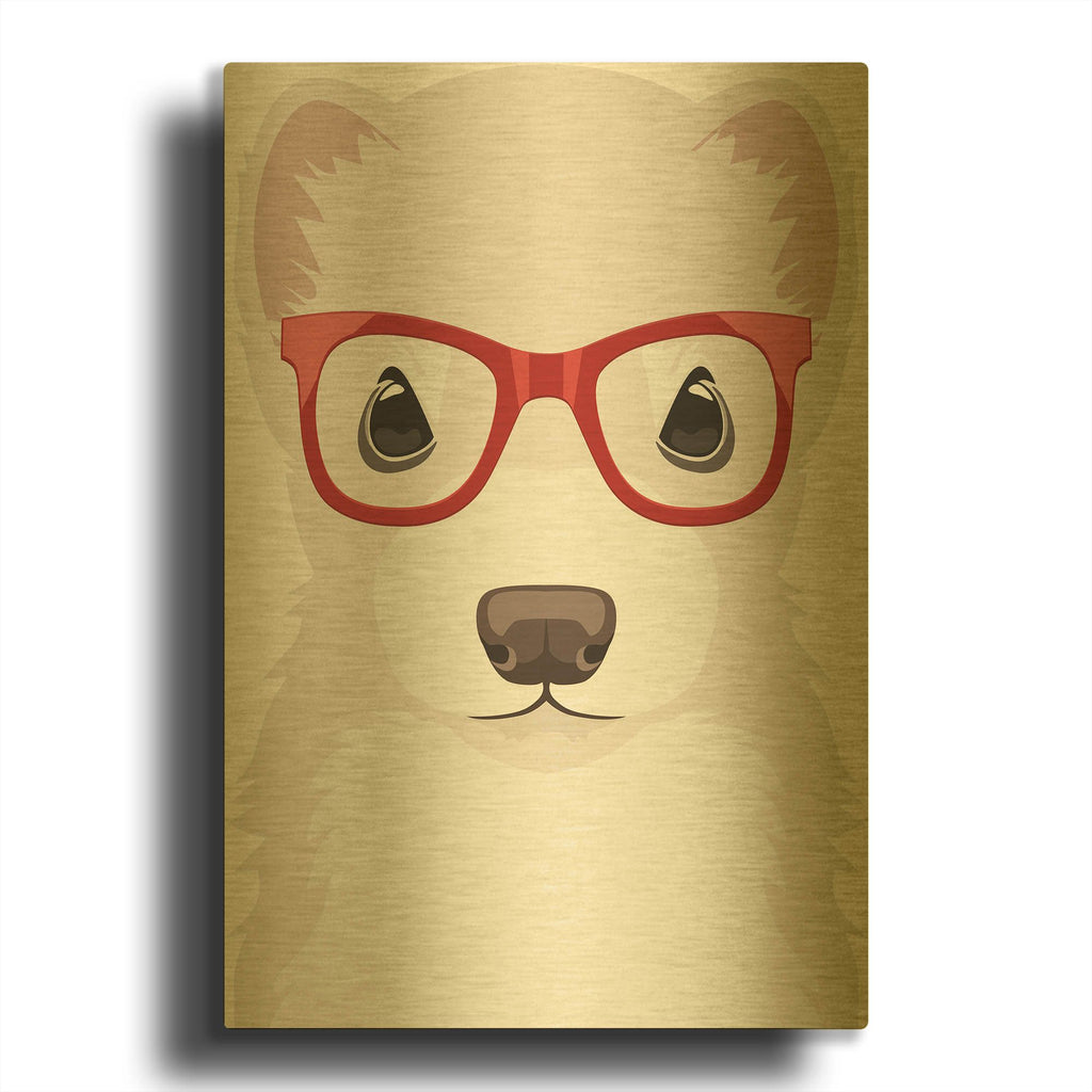 'Ferret Wearing Hipster Glasses 4' By Furbaby Affiliates Gold Metal Wall Art
