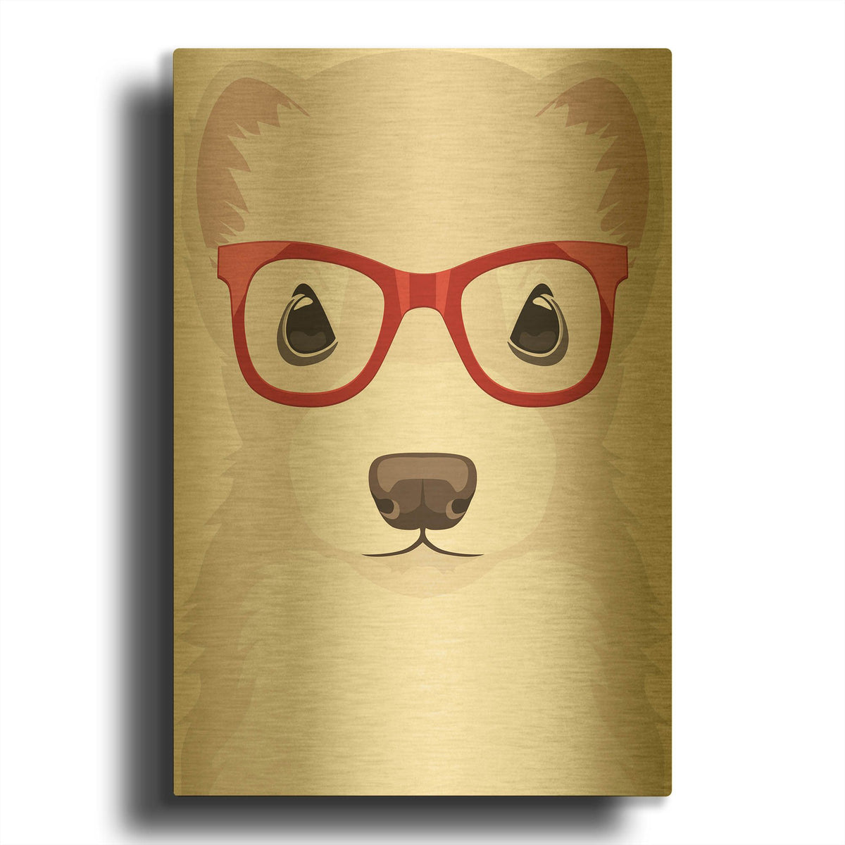 'Ferret Wearing Hipster Glasses 4' By Furbaby Affiliates Gold Metal Wall Art