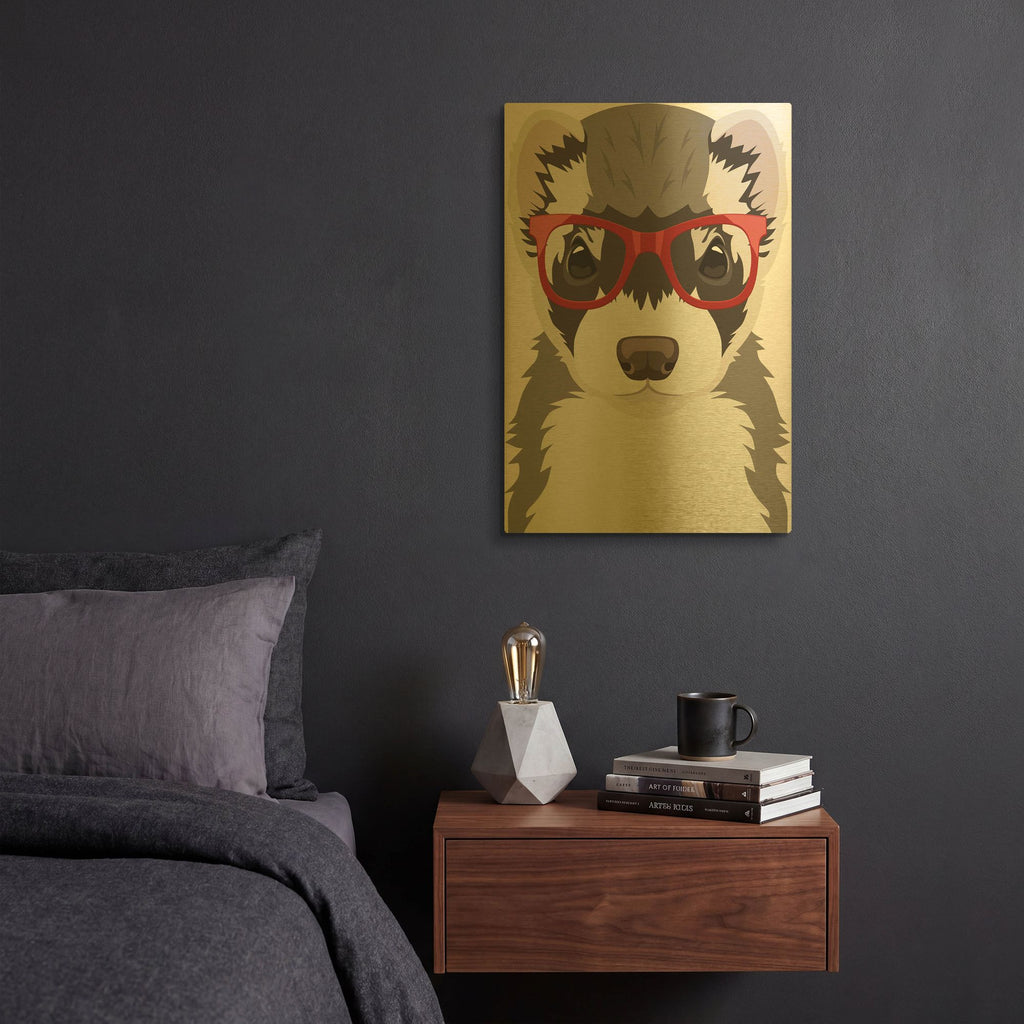 'Ferret Wearing Hipster Glasses' By Furbaby Affiliates Gold Metal Wall Art