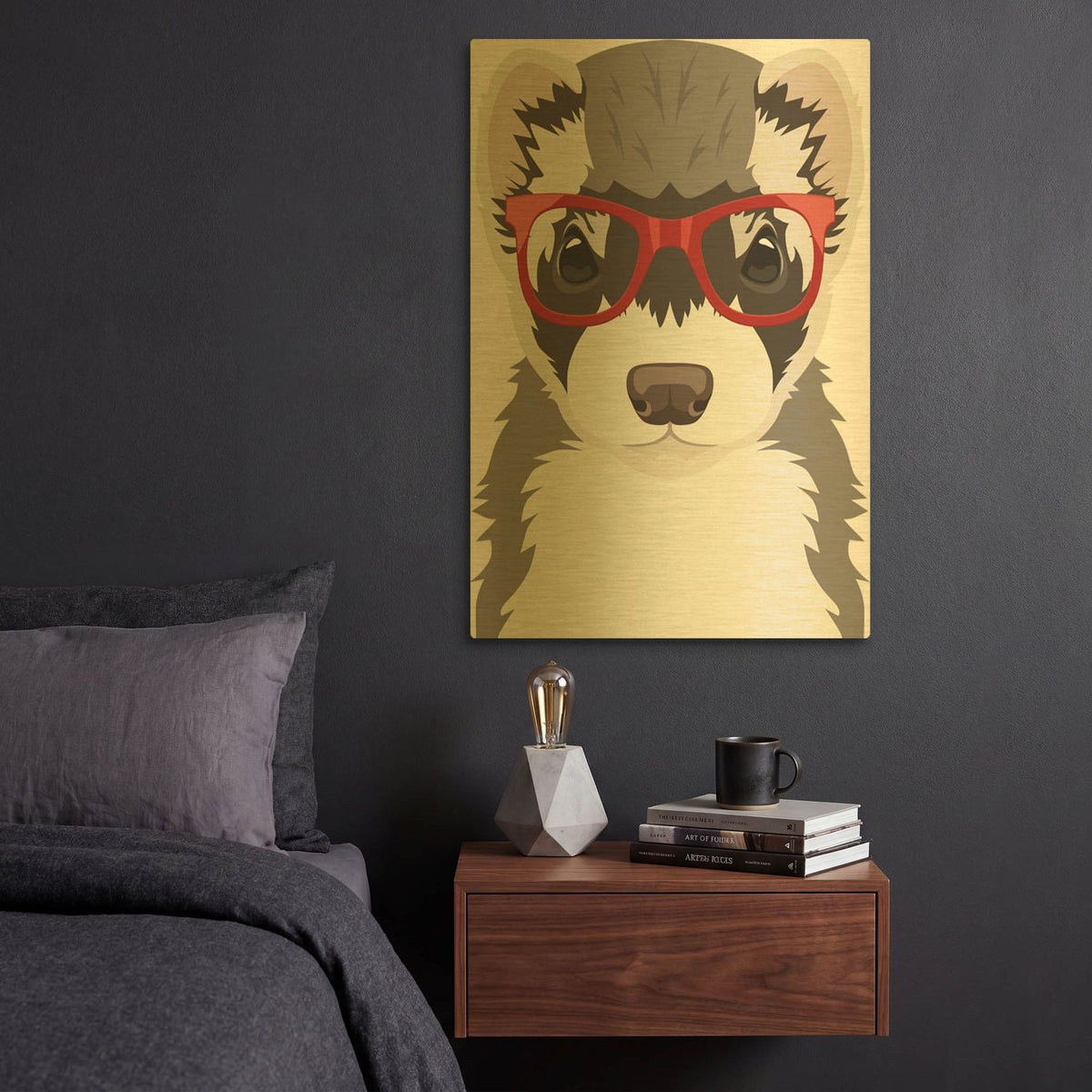 'Ferret Wearing Hipster Glasses' By Furbaby Affiliates Gold Metal Wall Art
