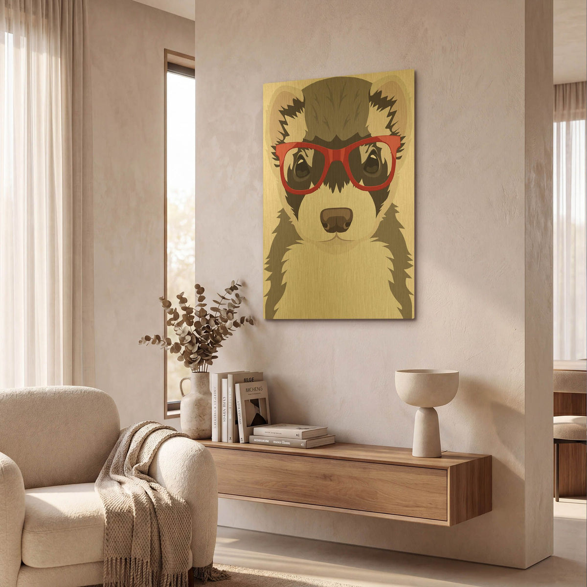 'Ferret Wearing Hipster Glasses' By Furbaby Affiliates Gold Metal Wall Art