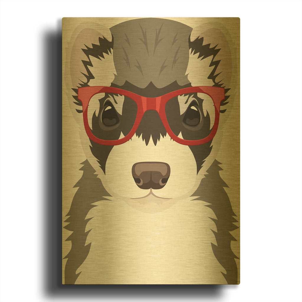 'Ferret Wearing Hipster Glasses' By Furbaby Affiliates Gold Metal Wall Art