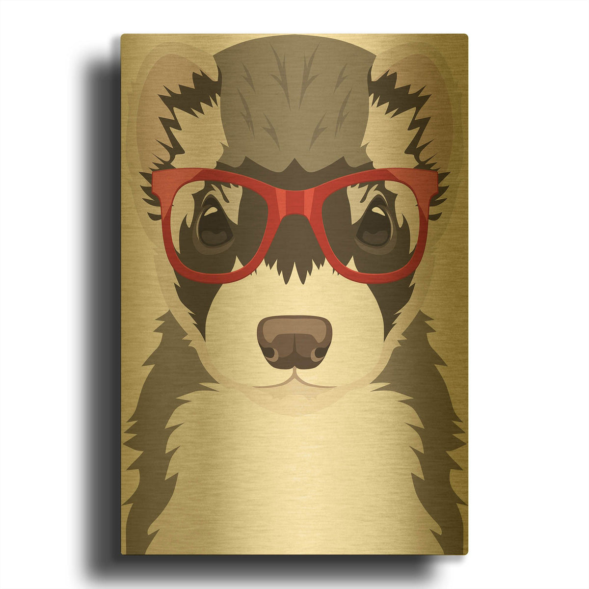 'Ferret Wearing Hipster Glasses' By Furbaby Affiliates Gold Metal Wall Art