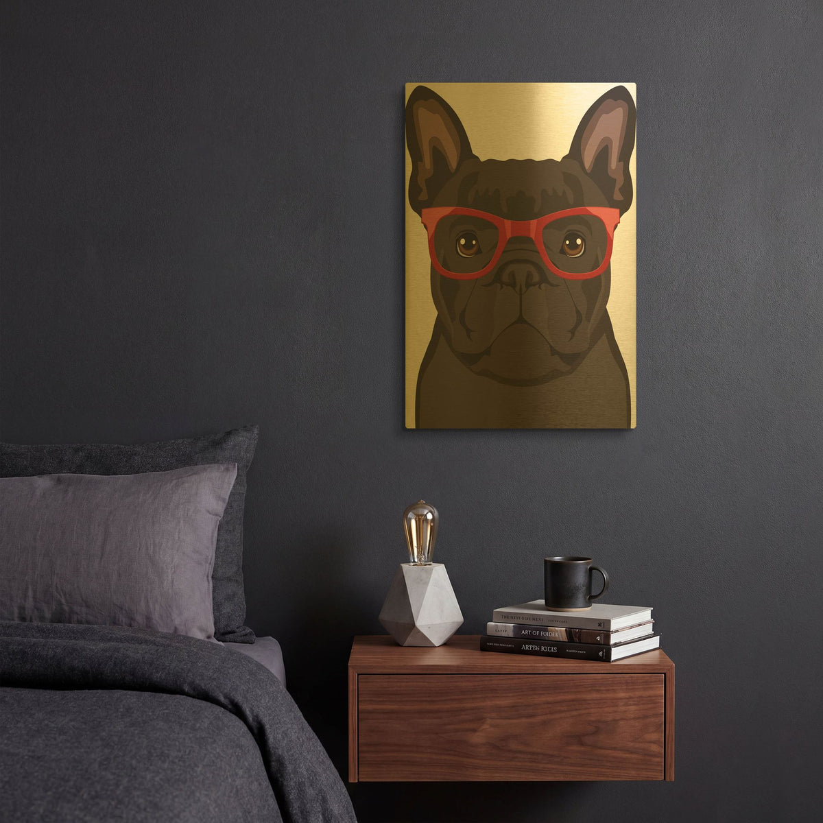 'French Bulldog Wearing Hipster Glasses 2' By Furbaby Affiliates Gold Metal Wall Art