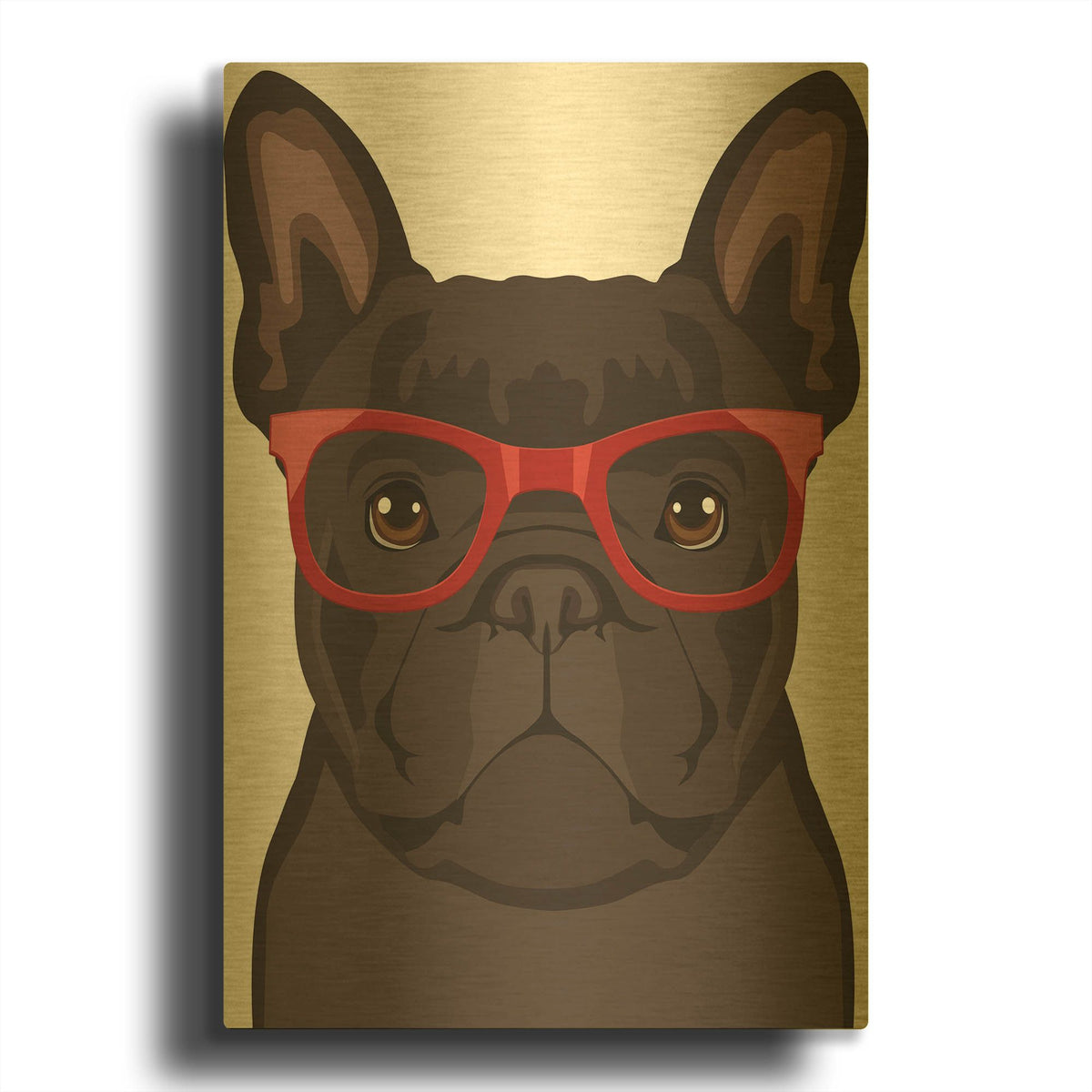 'French Bulldog Wearing Hipster Glasses 2' By Furbaby Affiliates Gold Metal Wall Art