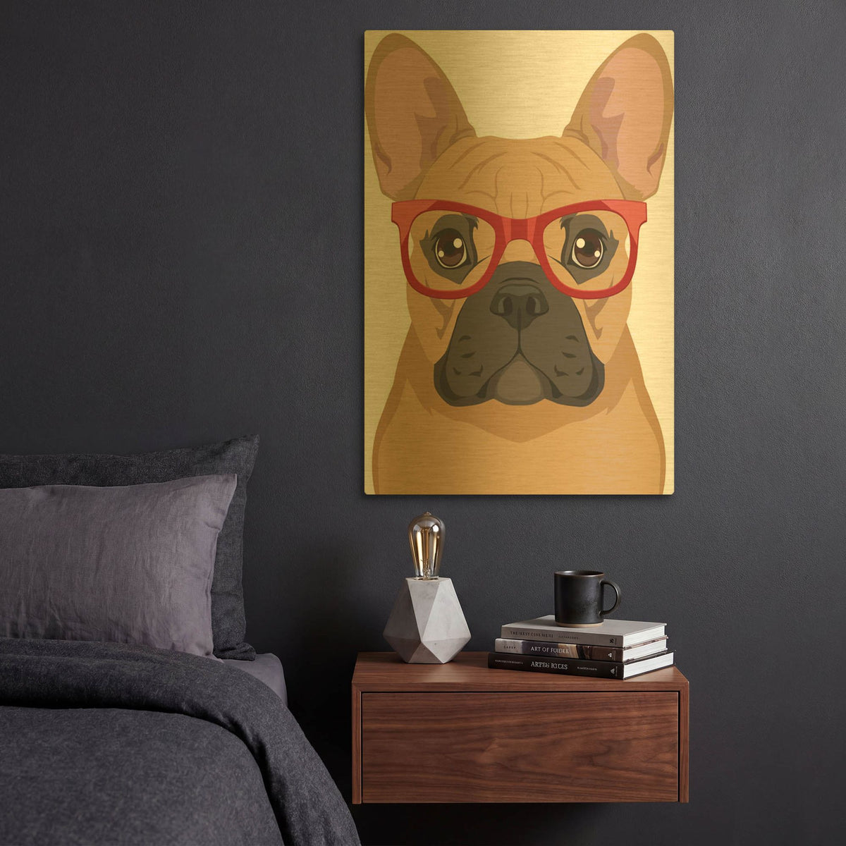'French Bulldog Wearing Hipster Glasses' By Furbaby Affiliates Gold Metal Wall Art