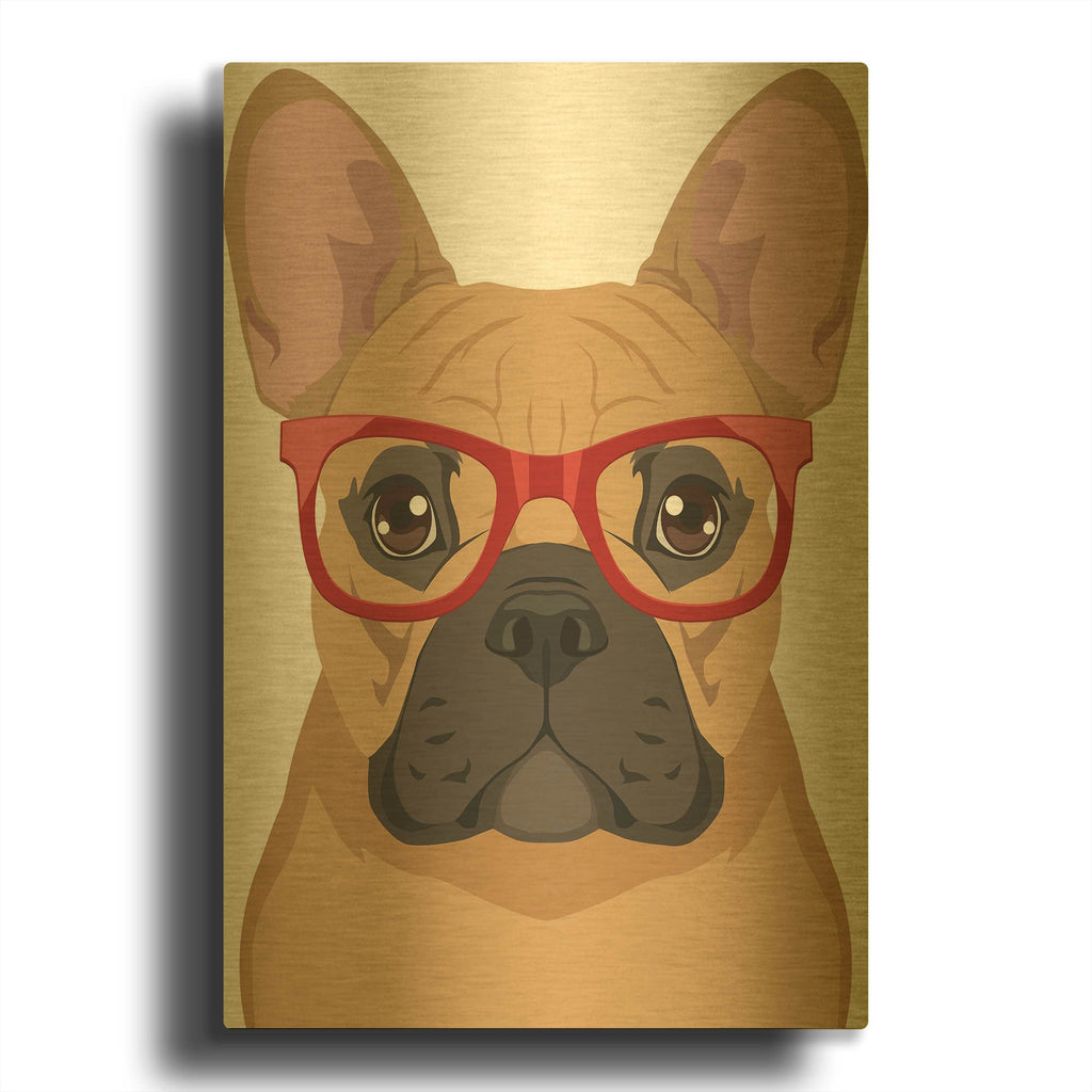 'French Bulldog Wearing Hipster Glasses' By Furbaby Affiliates Gold Metal Wall Art
