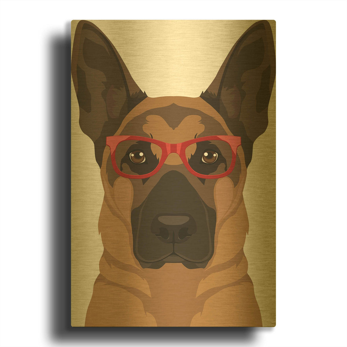 'German Shepherd Wearing Hipster Glasses' By Furbaby Affiliates Gold Metal Wall Art