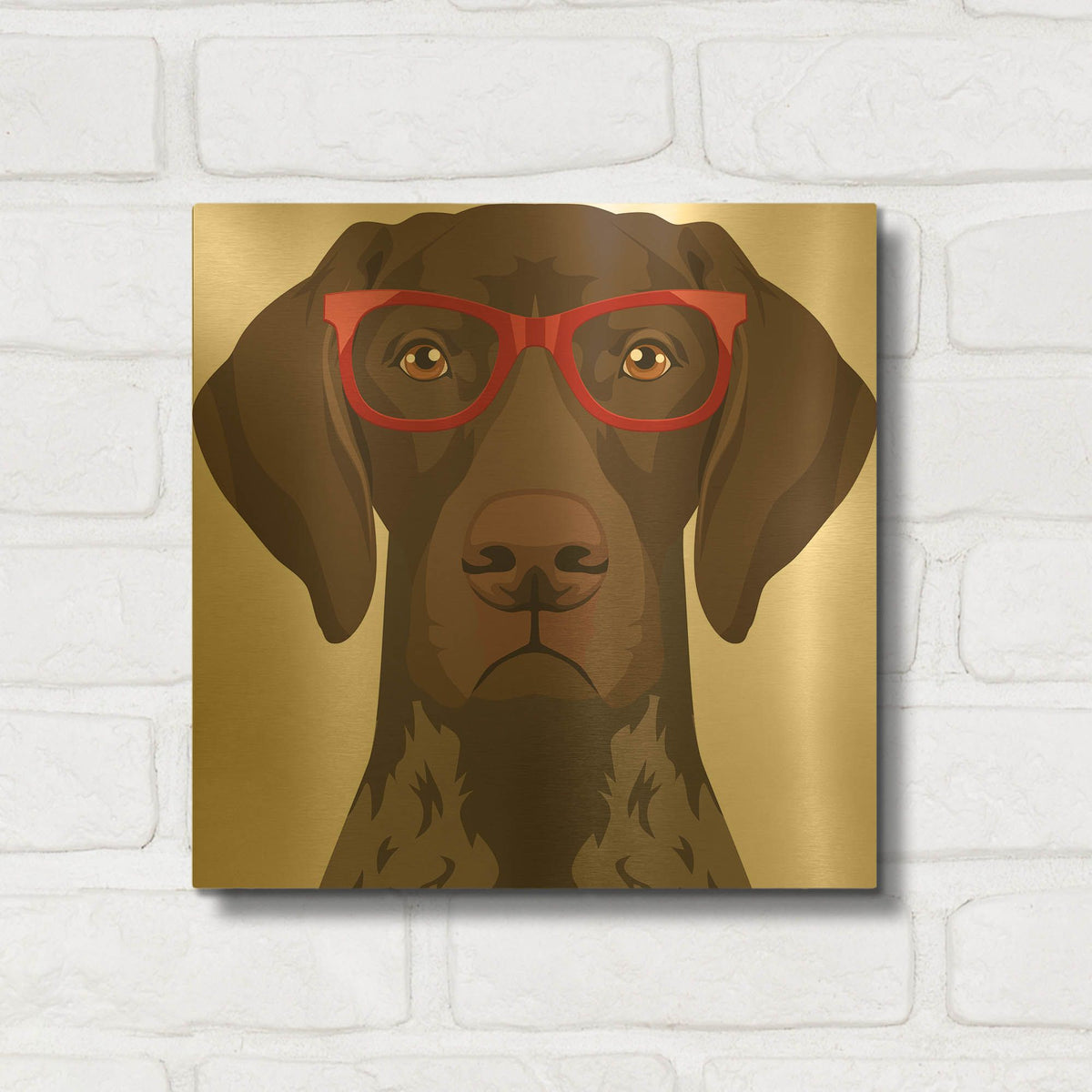 'German Shorthaired Pointer Wearing Hipster Glasses' By Furbaby Affiliates Gold Metal Wall Art