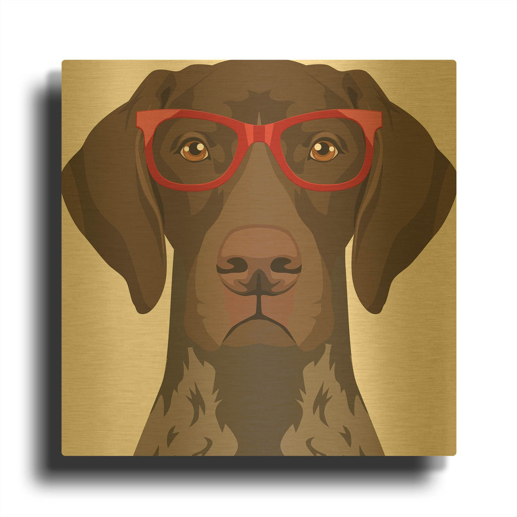 'German Shorthaired Pointer Wearing Hipster Glasses' By Furbaby Affiliates Gold Metal Wall Art