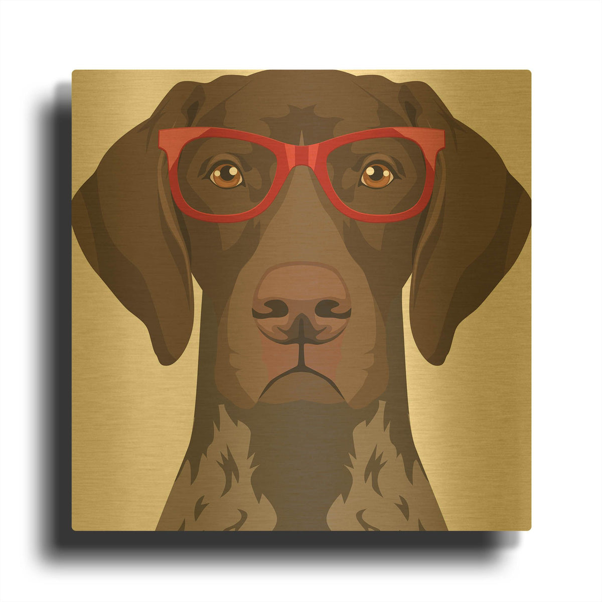 'German Shorthaired Pointer Wearing Hipster Glasses' By Furbaby Affiliates Gold Metal Wall Art